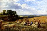 George Vicat Cole Paintings - Harvest Field by George Cole Snr